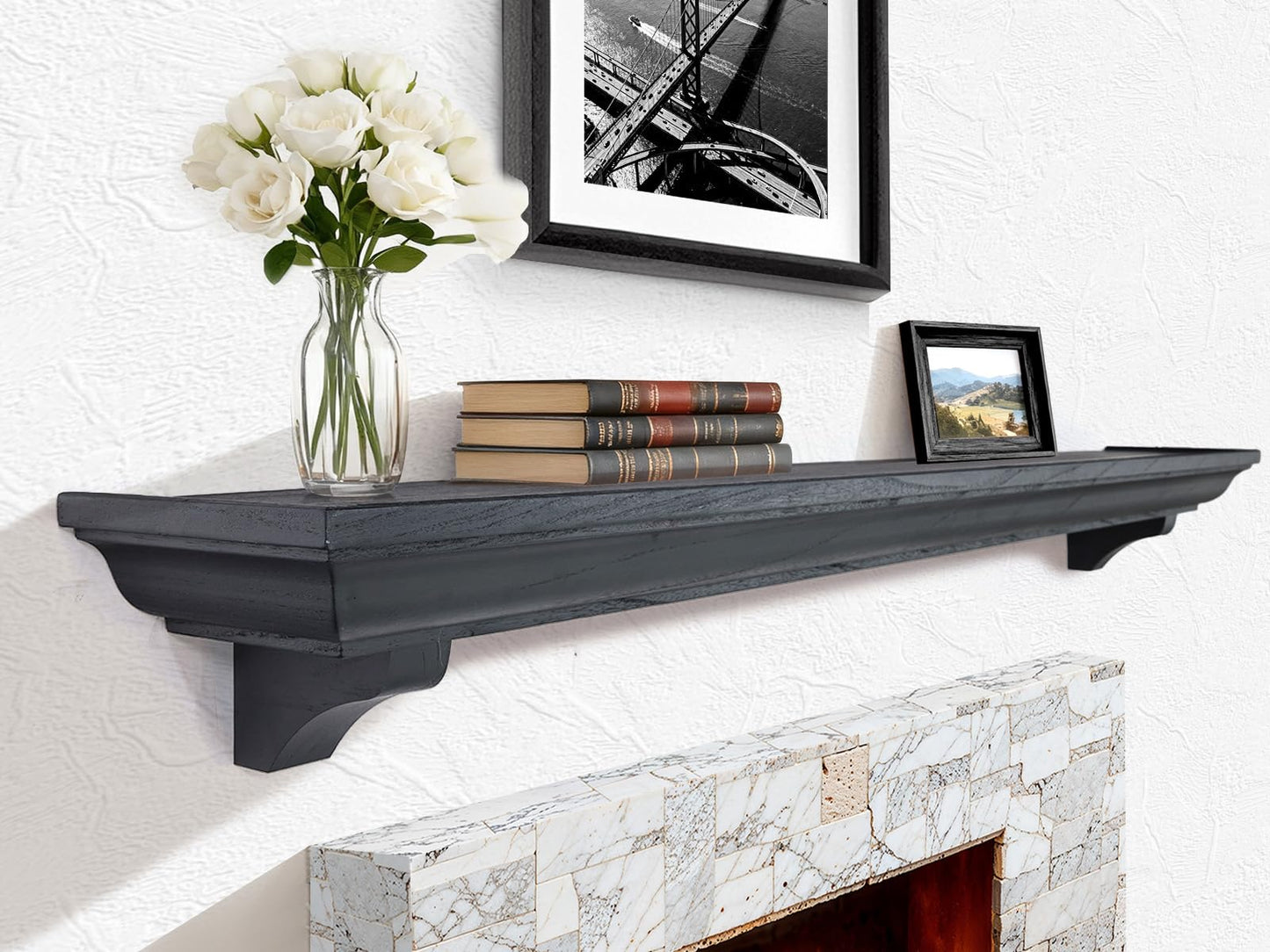 Rustic Fireplace Mantel Shelf with Decorative Corbels