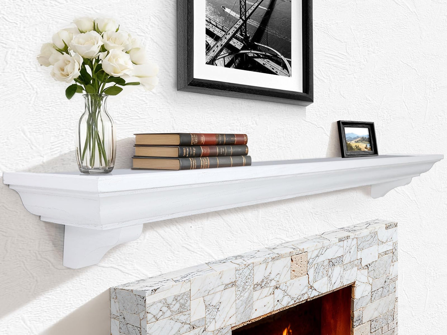 Rustic Fireplace Mantel Shelf with Decorative Corbels