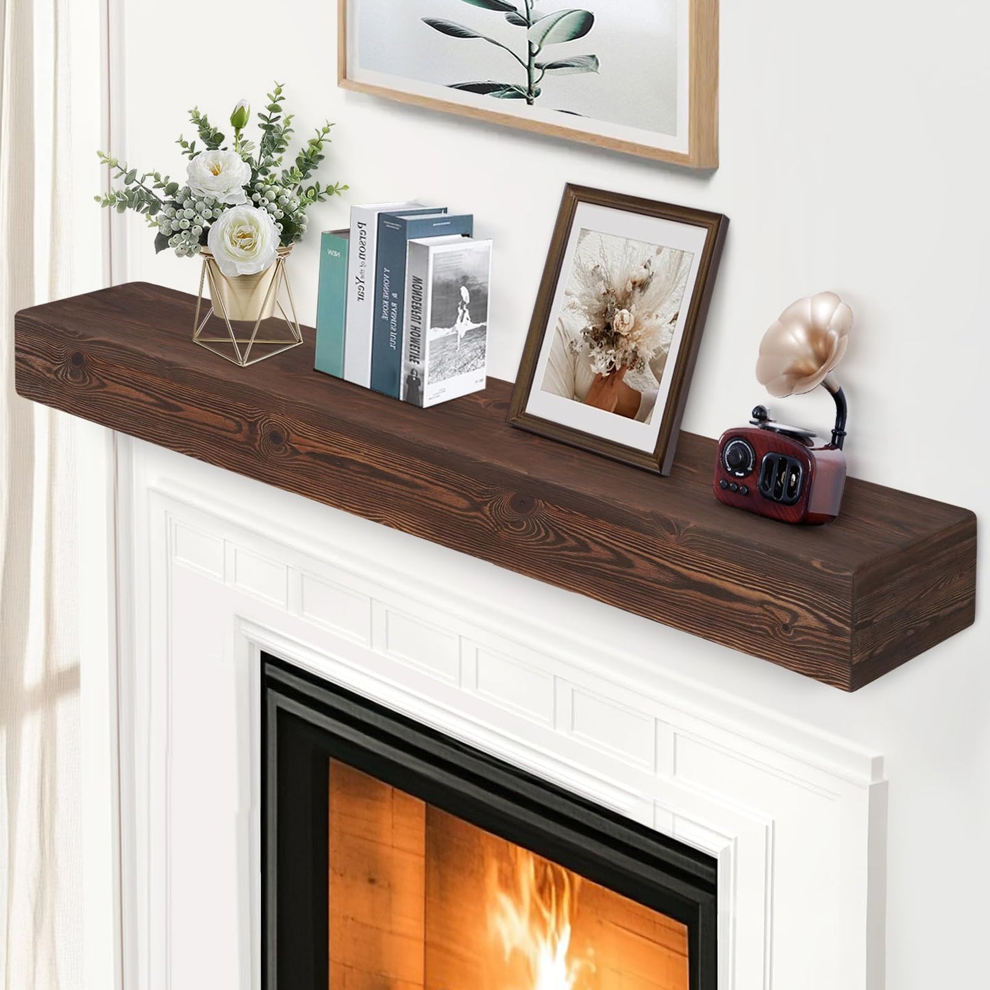Handcrafted Rustic Wood Fireplace Mantel Shelf