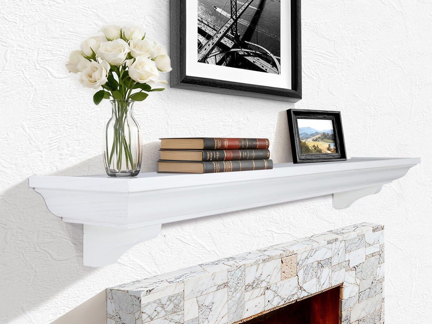 Rustic Fireplace Mantel Shelf with Decorative Corbels