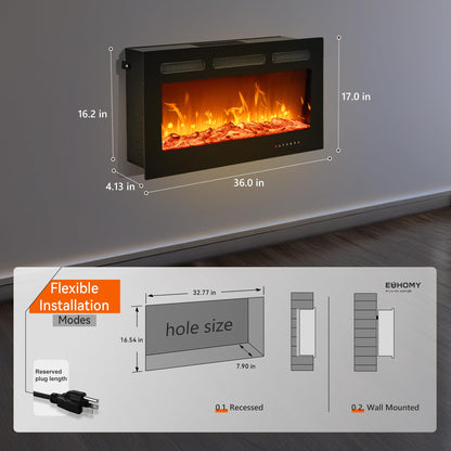 Wall Mounted Electric Fireplace with Flame Effect