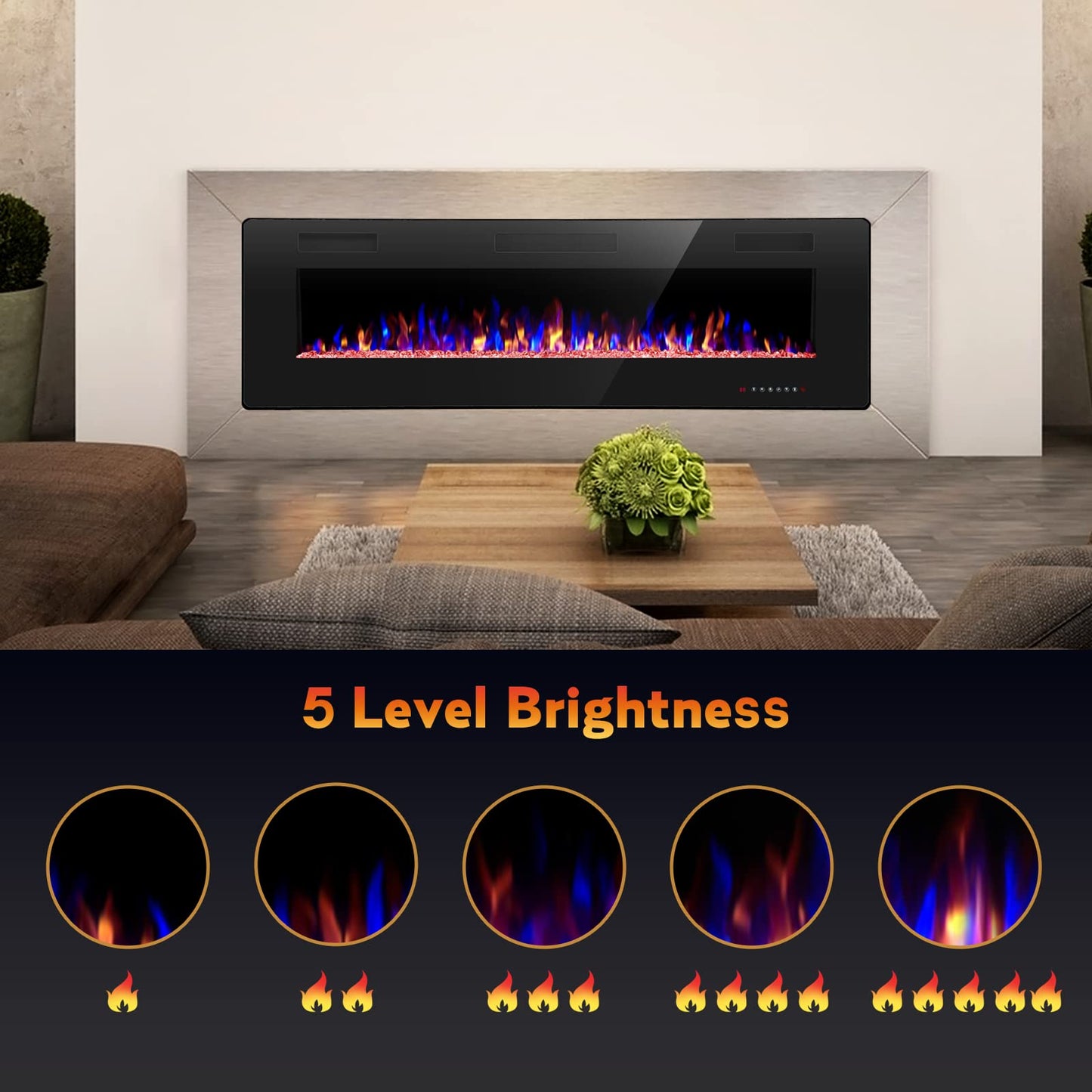 Ultra Thin Recessed Wall Mounted Electric Fireplace