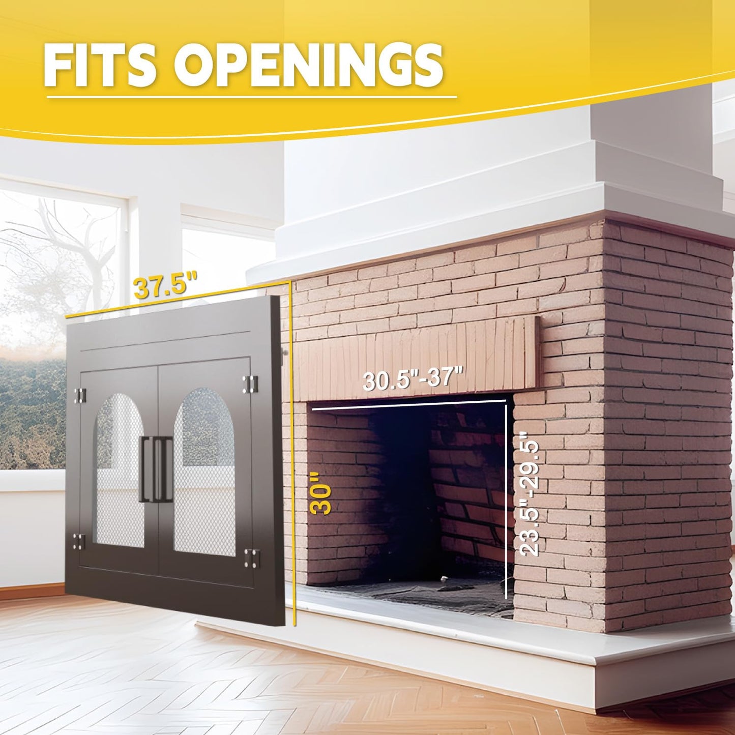 Adjustable Fireplace Door with Glass and Mesh Screen