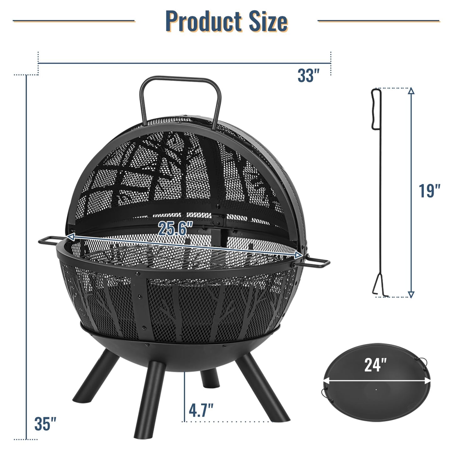 35-Inch Wood Burning Fire Pit with BBQ Grill and Screen