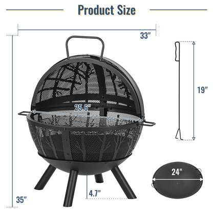 35-Inch Wood Burning Fire Pit with BBQ Grill and Screen