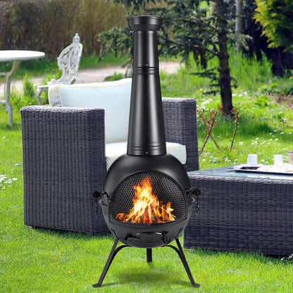 Outdoor Chiminea Fireplace with Cover for Patio and Backyard