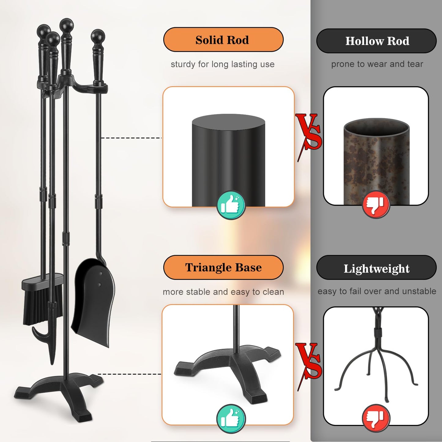 Wrought Iron Fireplace Tool Set with Stand
