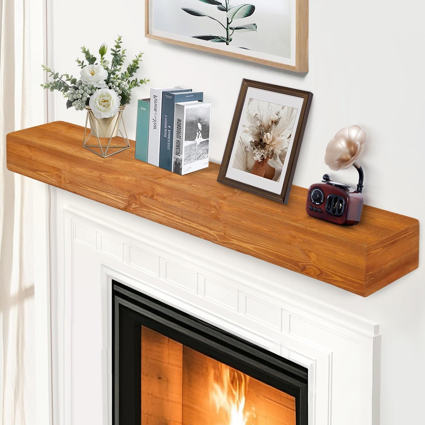 Handcrafted Rustic Wood Fireplace Mantel Shelf