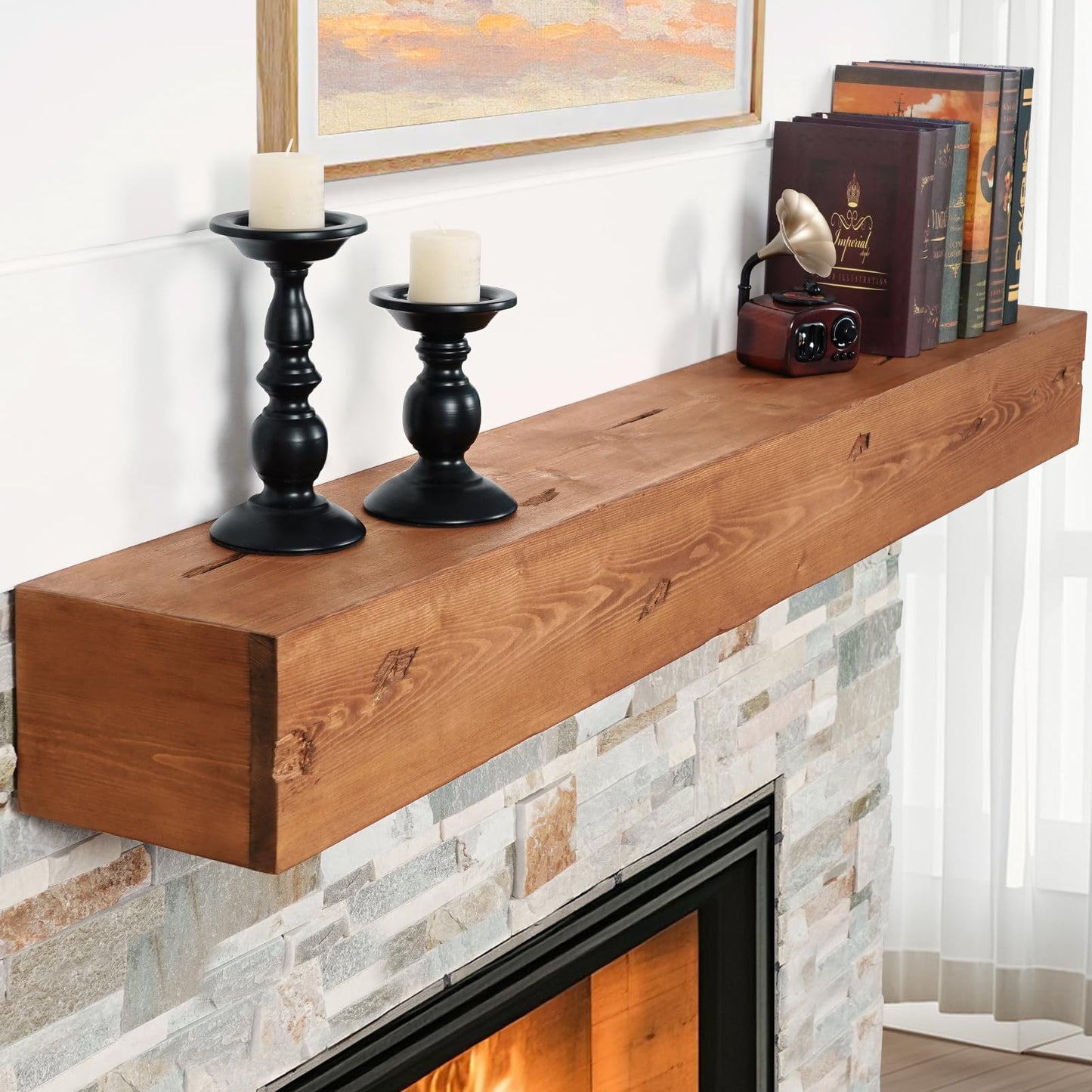 Handcrafted Rustic Wood Fireplace Mantel Shelf