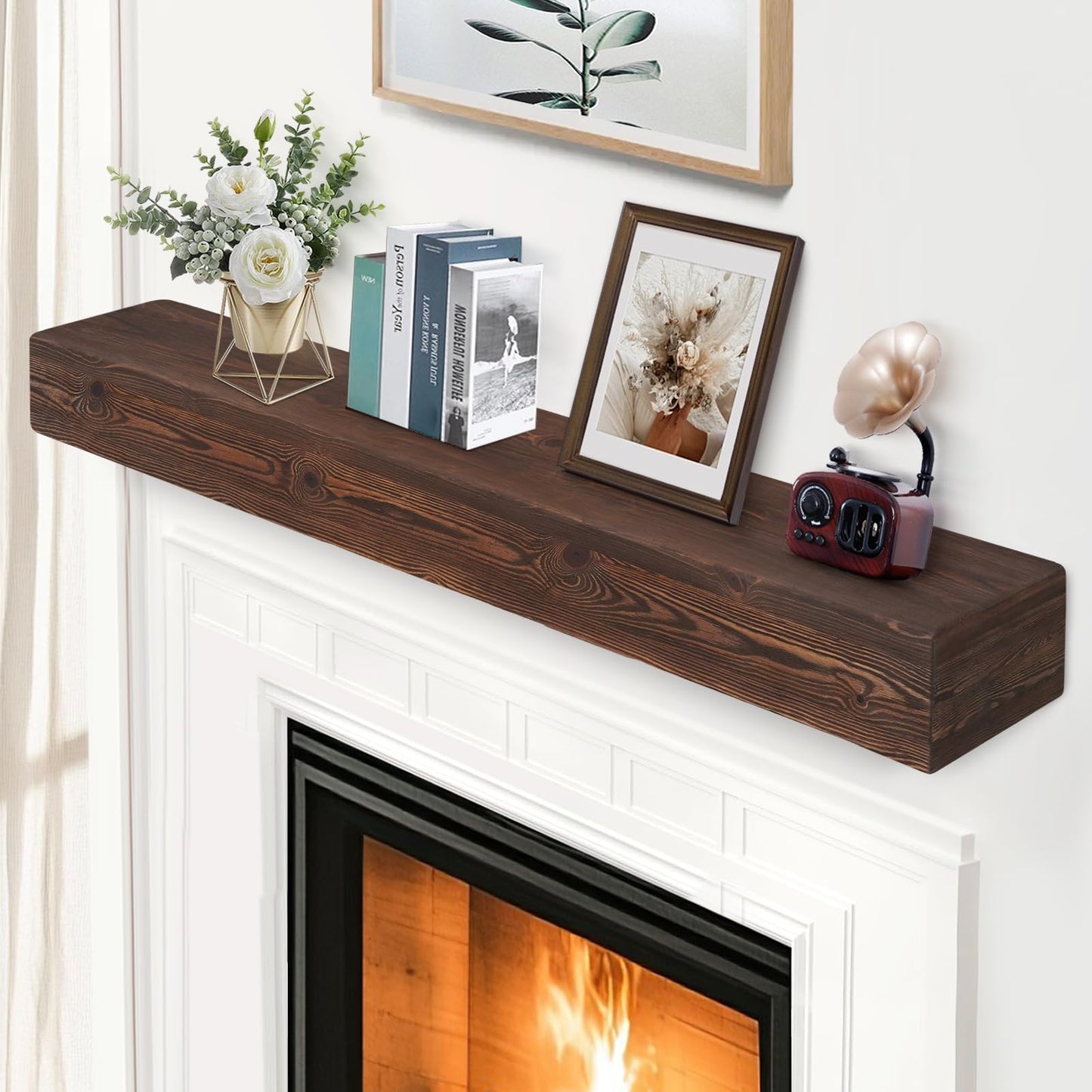 Handcrafted Rustic Wood Fireplace Mantel Shelf