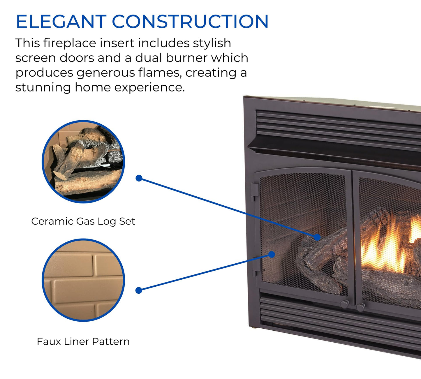 Ventless Dual Fuel Gas Fireplace Insert with Remote