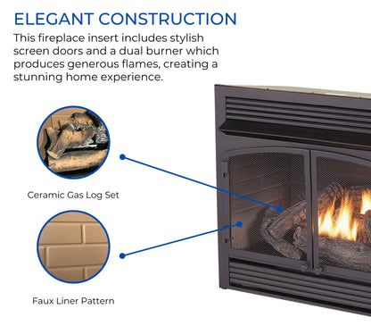 Ventless Dual Fuel Gas Fireplace Insert with Remote