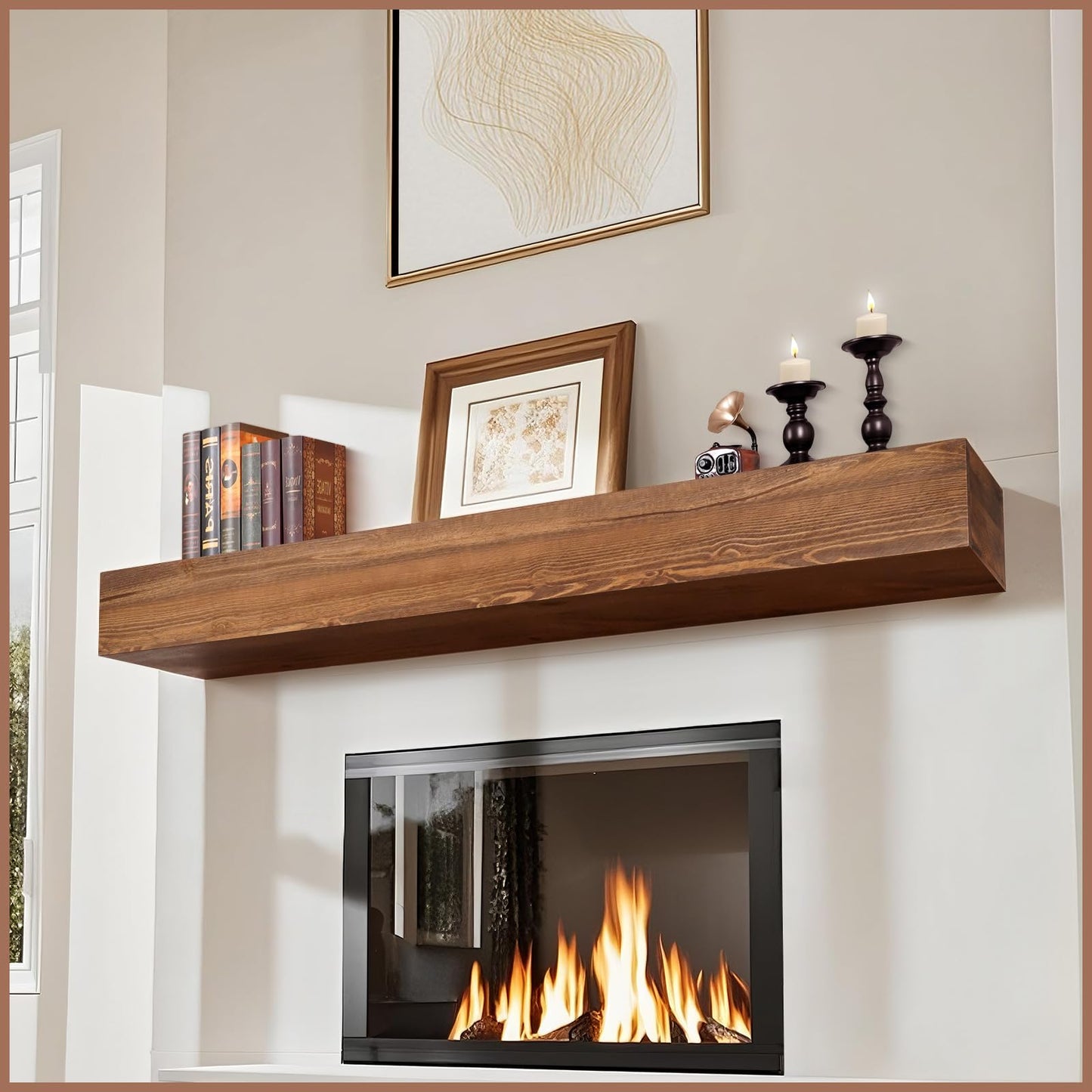 Handcrafted Rustic Wood Fireplace Mantel Shelf