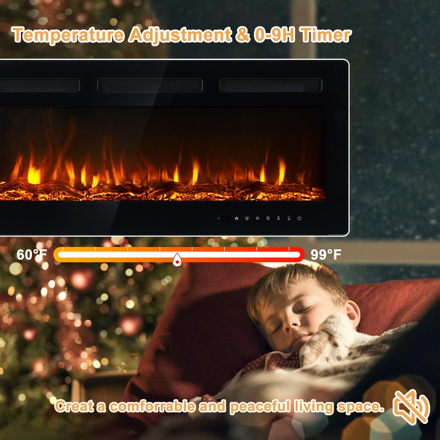 OneBlis Electric Fireplace, Adjustable Color Flame