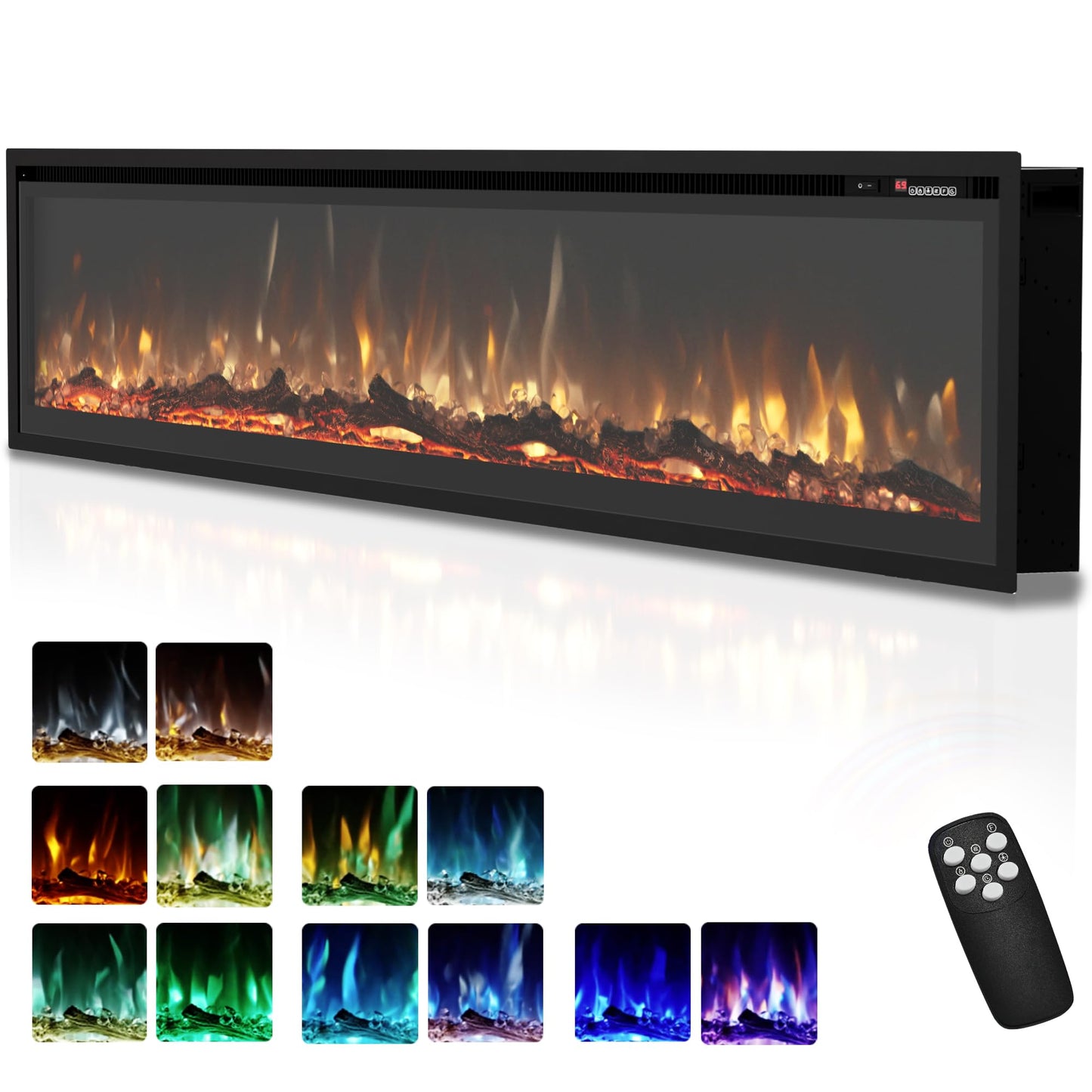 Wall Mounted Electric Fireplace with Flame Effect