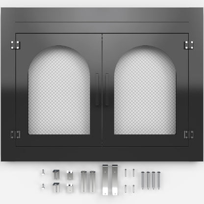 Adjustable Fireplace Door with Glass and Mesh Screen
