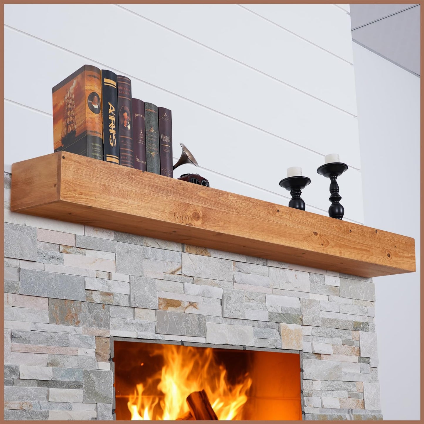 Handcrafted Rustic Wood Fireplace Mantel Shelf