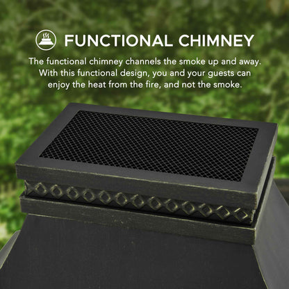 Outdoor Steel Chiminea Fireplace with Ceramic Tile Finish