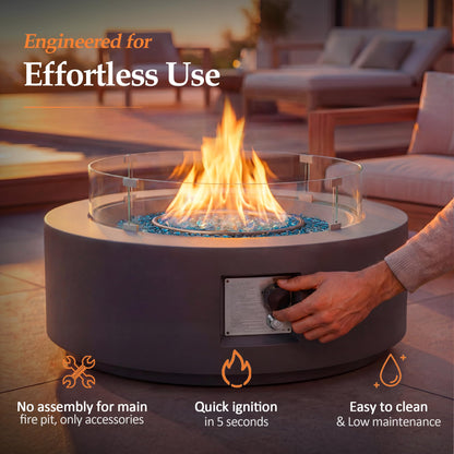 Round Propane Fire Pit Table with Wind Guard