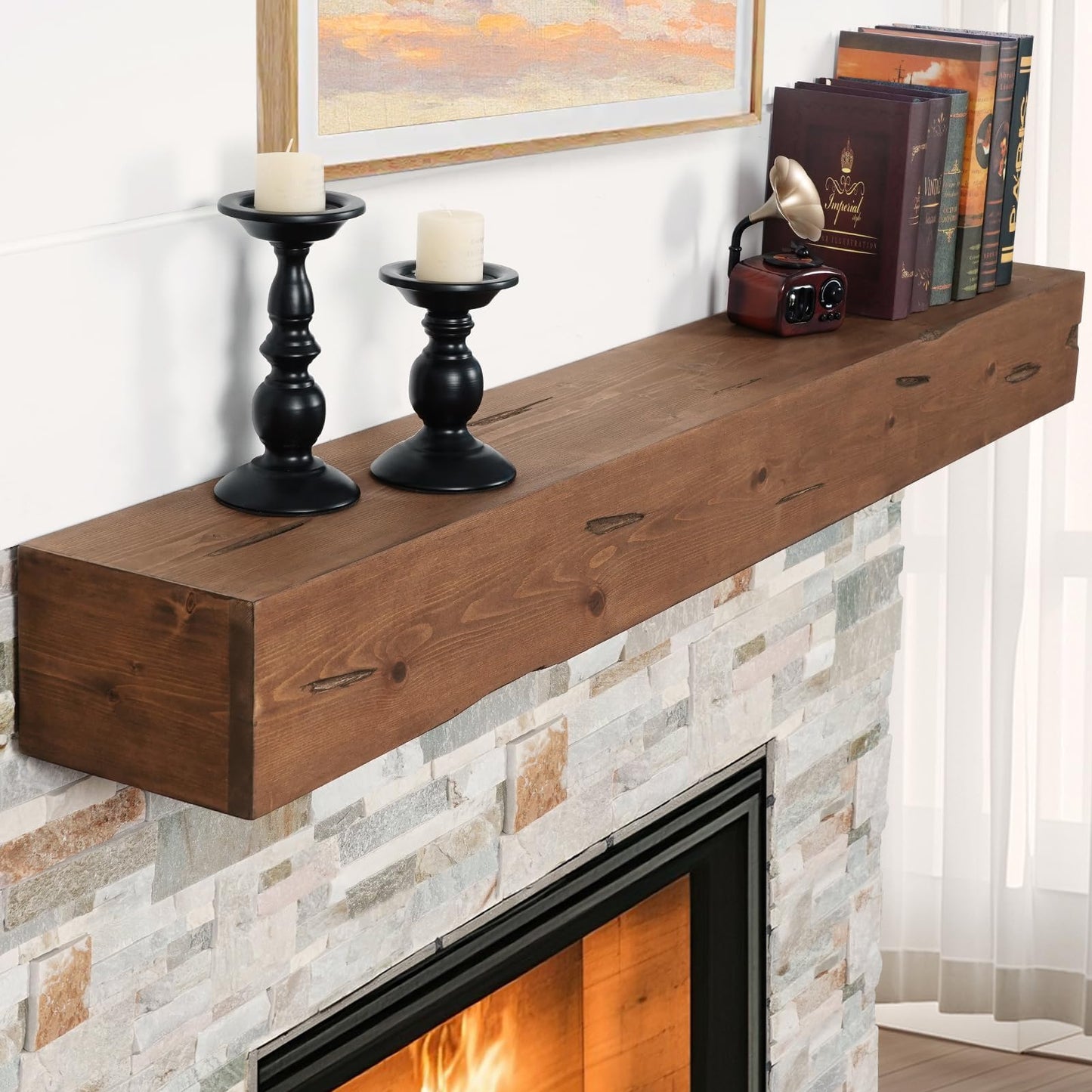 Handcrafted Rustic Wood Fireplace Mantel Shelf