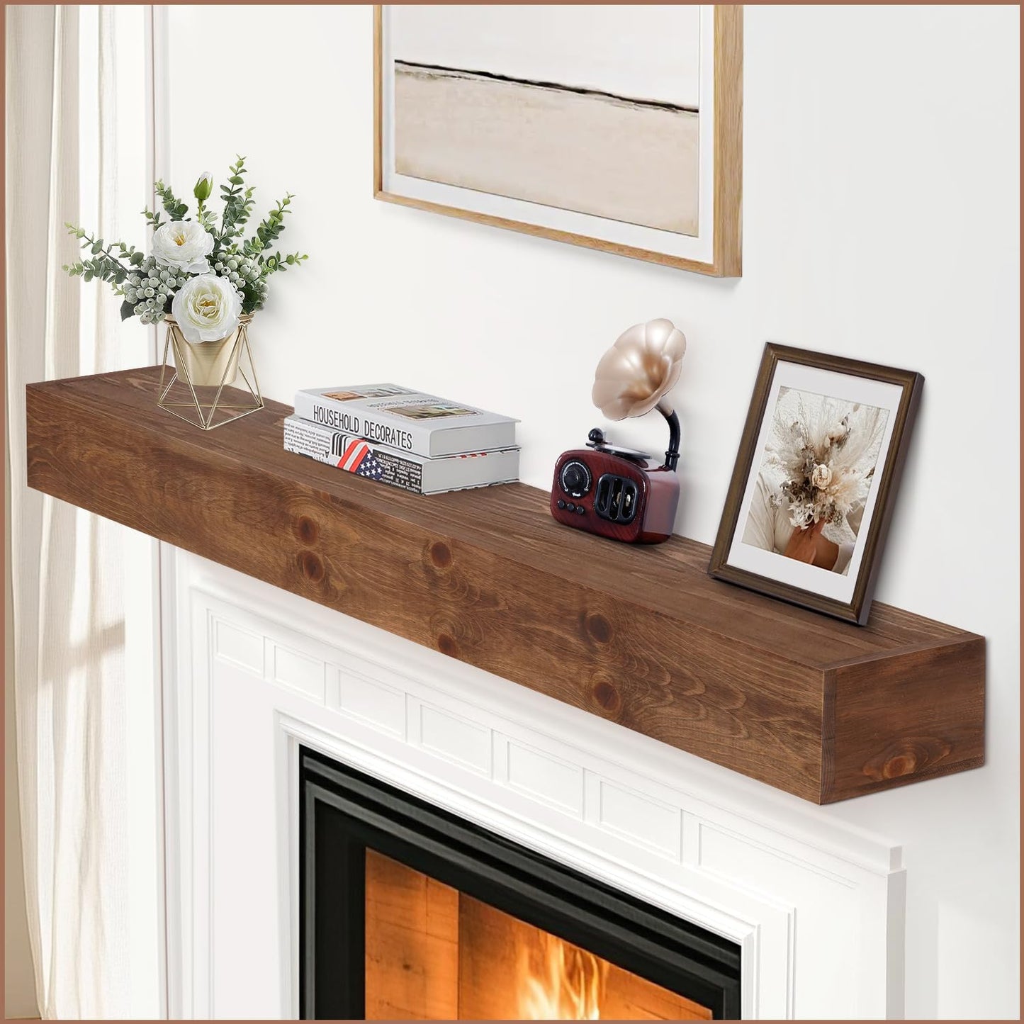Handcrafted Rustic Wood Fireplace Mantel Shelf