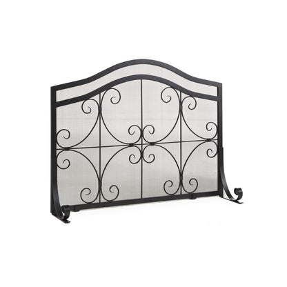 Wrought Iron Fireplace Screen with Decorative Mesh
