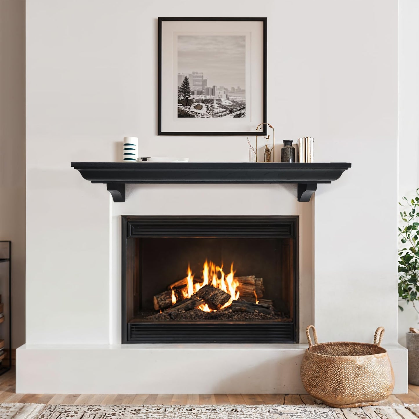 Rustic Fireplace Mantel Shelf with Decorative Corbels