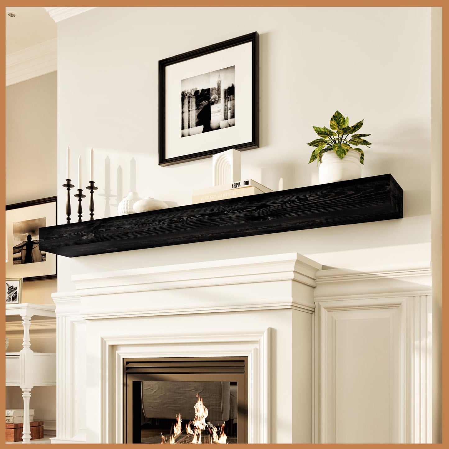 Natural Wood Fireplace Mantel Shelf Surround