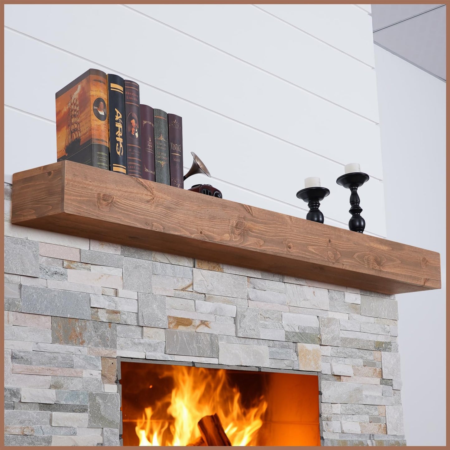 Handcrafted Rustic Wood Fireplace Mantel Shelf