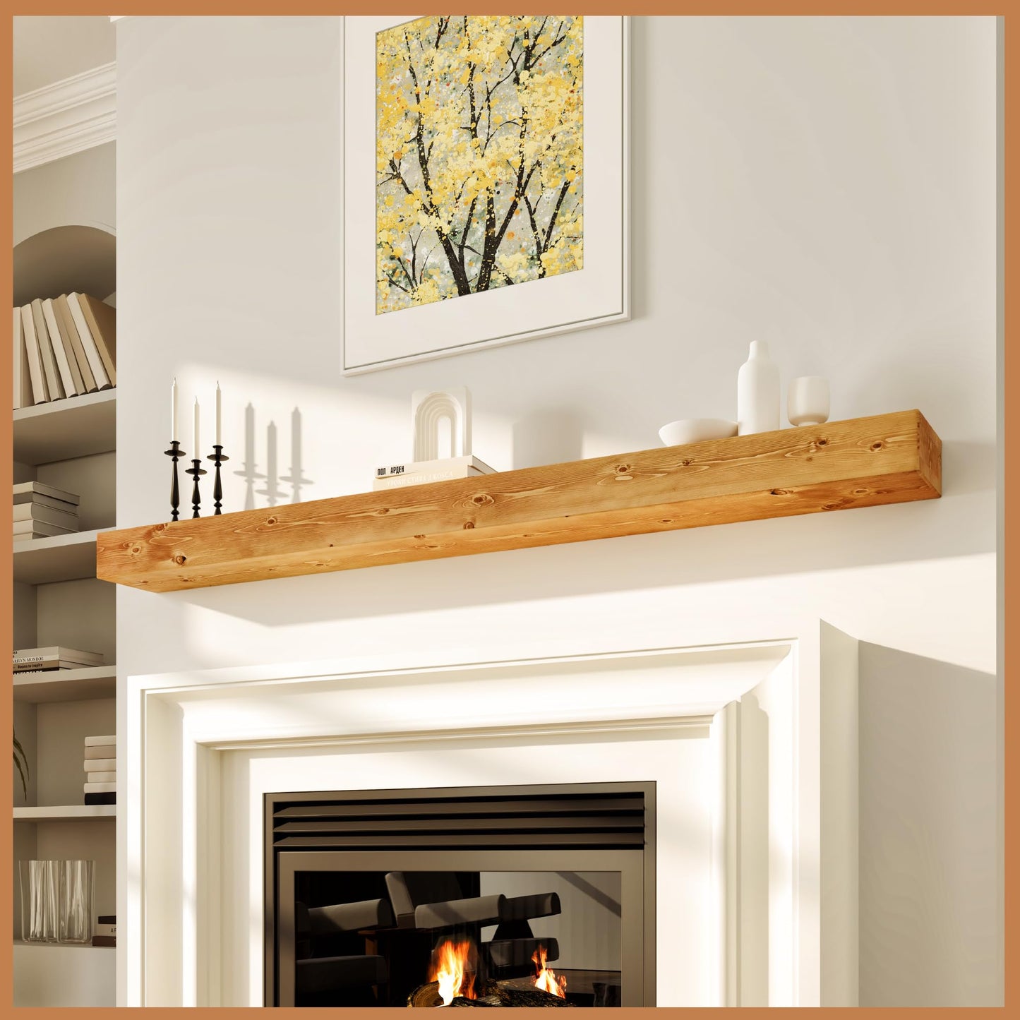 Natural Wood Fireplace Mantel Shelf Surround