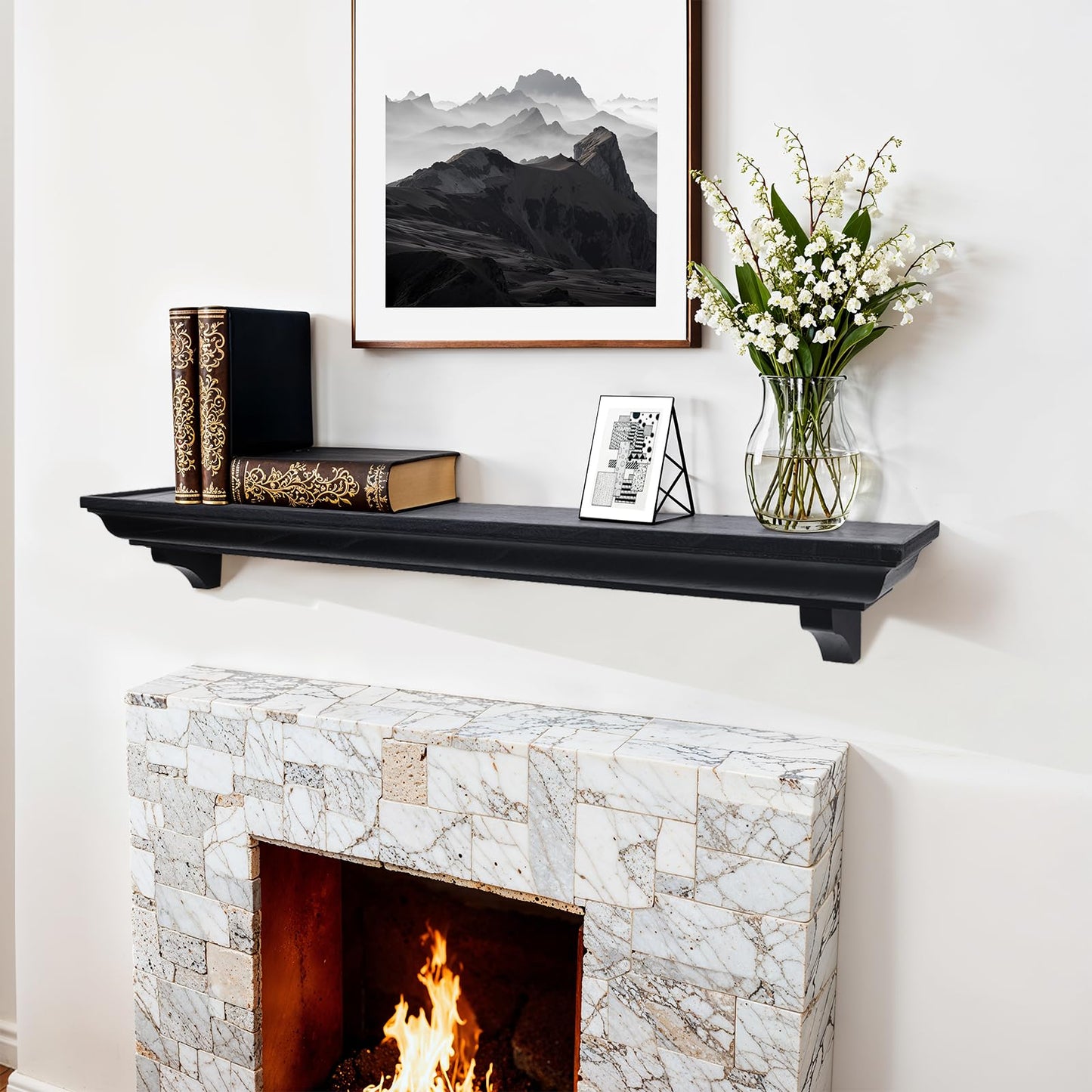 Rustic Fireplace Mantel Shelf with Decorative Corbels