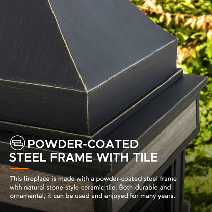 Outdoor Steel Chiminea Fireplace with Ceramic Tile Finish