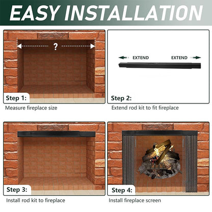 Fireplace Mesh Curtain Kit with Adjustable Rod