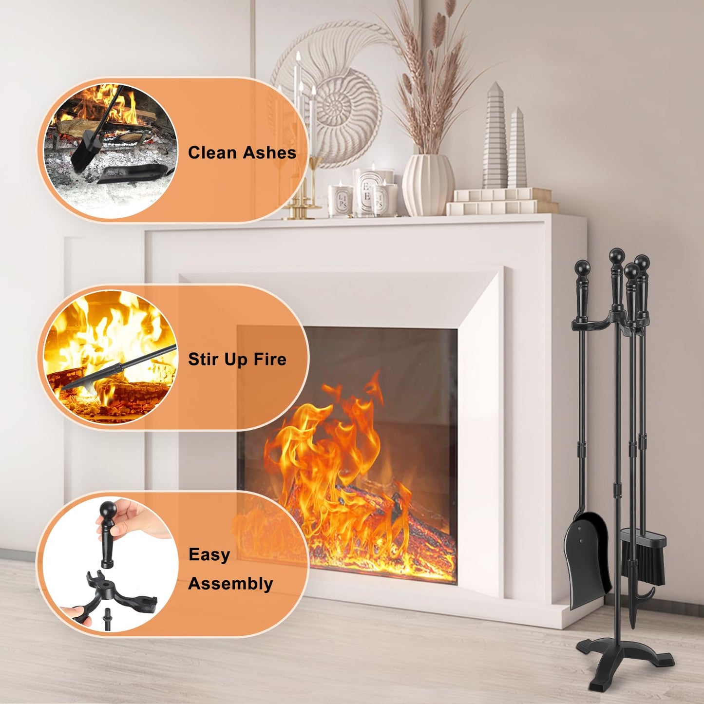 Wrought Iron Fireplace Tool Set with Stand
