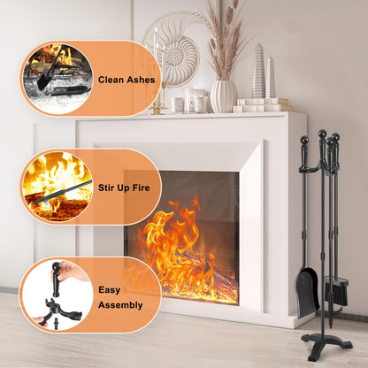 Wrought Iron Fireplace Tool Set with Stand