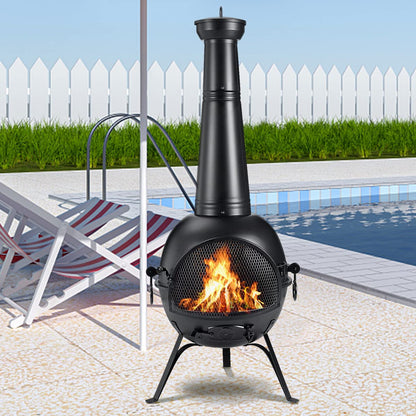 Outdoor Chiminea Fireplace with Cover for Patio and Backyard