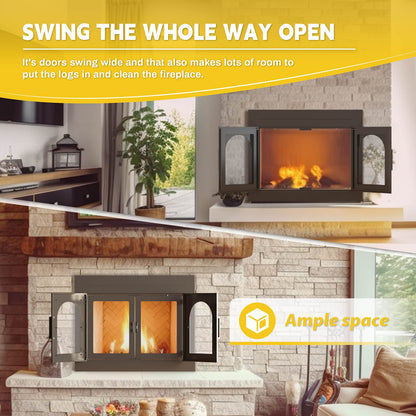 Adjustable Fireplace Door with Glass and Mesh Screen