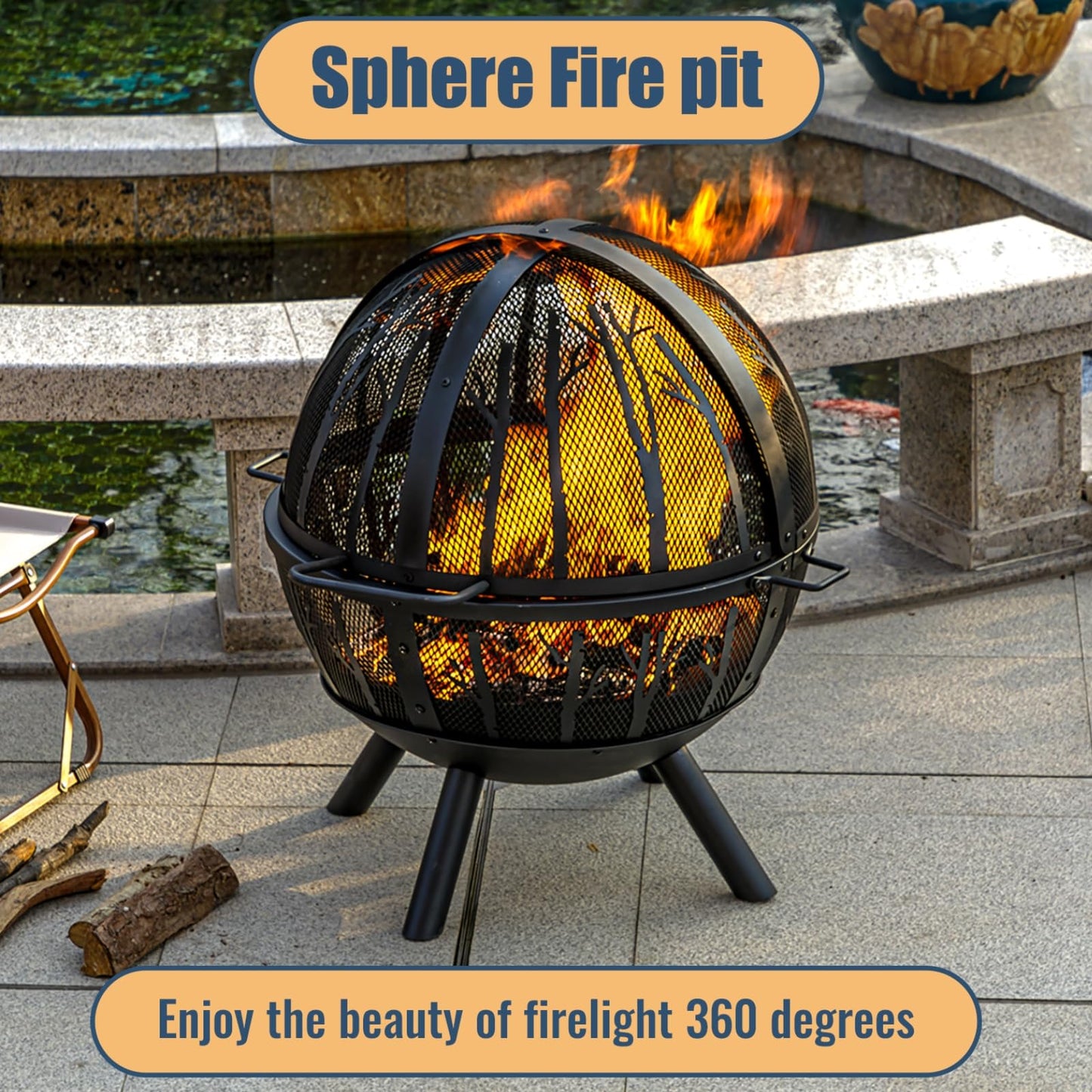 35-Inch Wood Burning Fire Pit with BBQ Grill and Screen