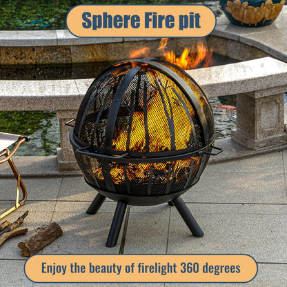 35-Inch Wood Burning Fire Pit with BBQ Grill and Screen