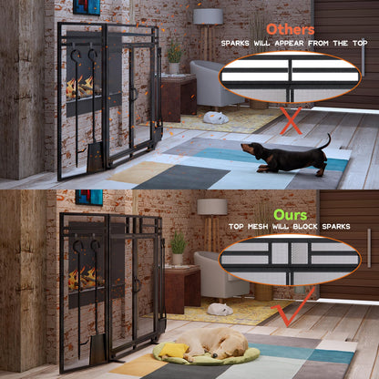 3-Panel Fireplace Screen with Doors and Tool Set