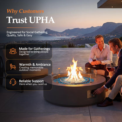 Round Propane Fire Pit Table with Wind Guard