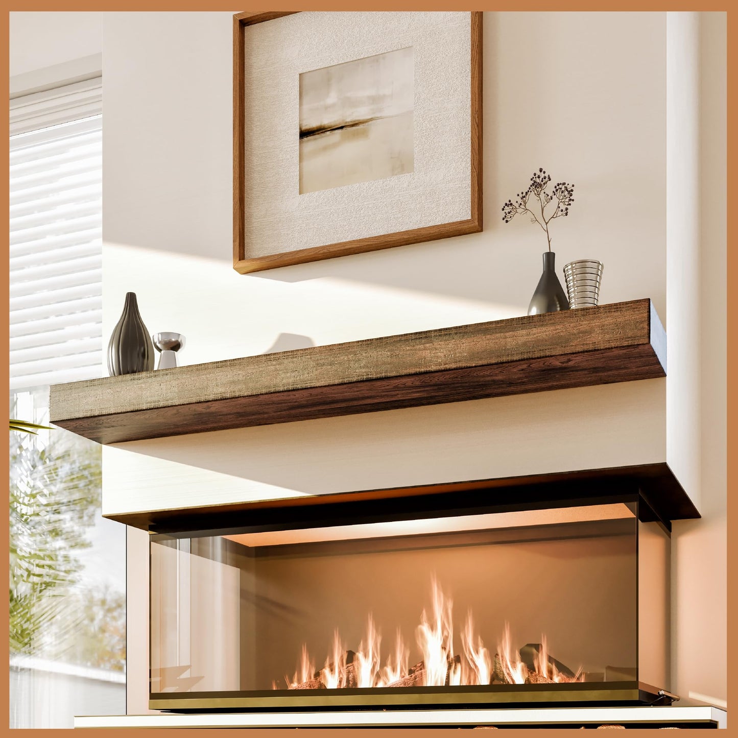 Natural Wood Fireplace Mantel Shelf Surround