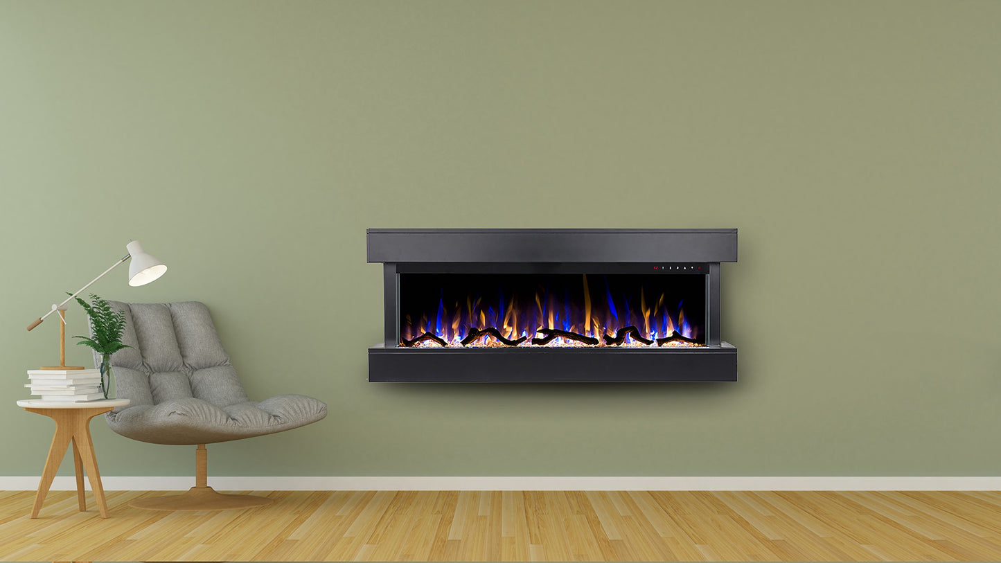 Smart Wall Mounted Electric Fireplace with Mantel