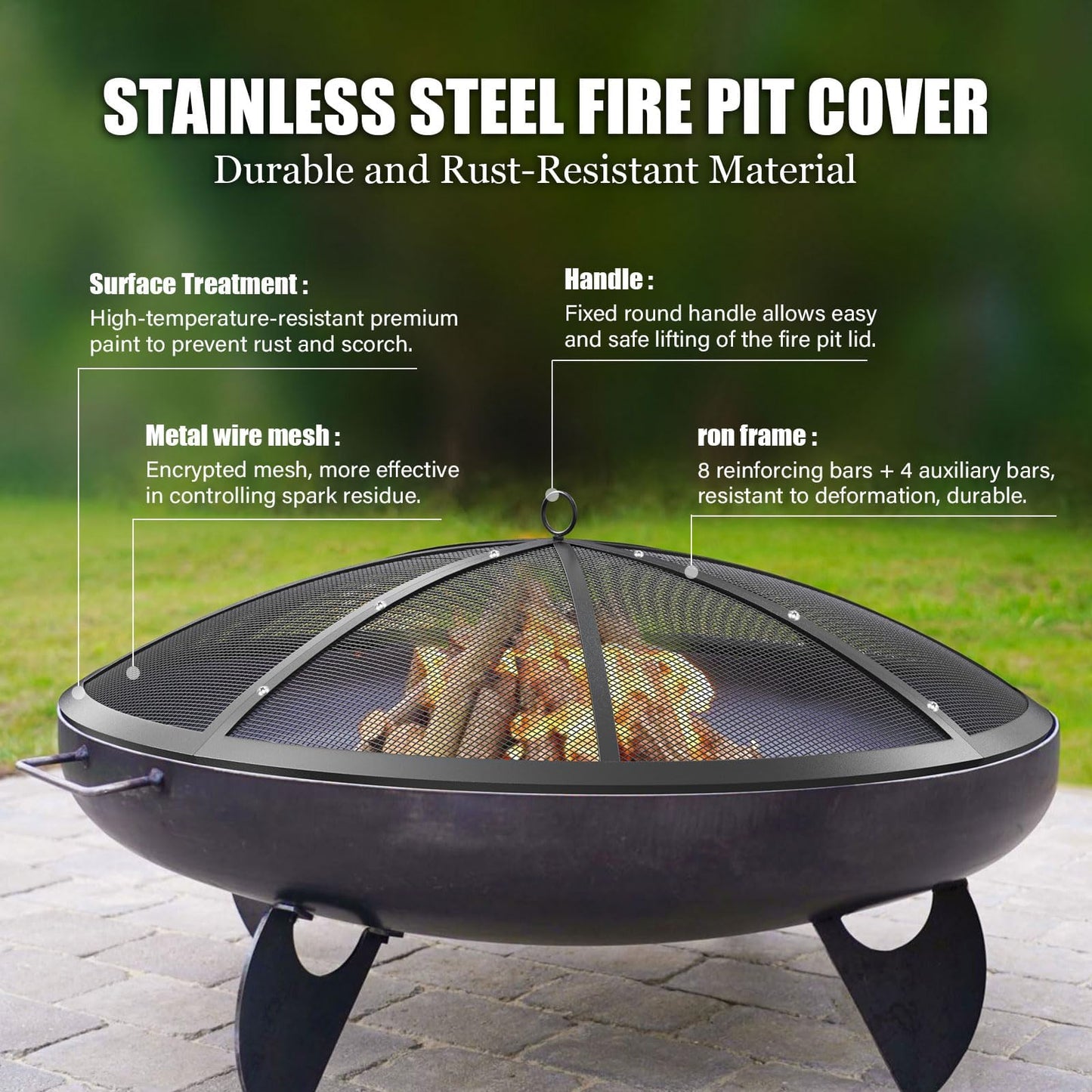 Heavy-Duty Fire Pit Spark Screen with Handle and Poker