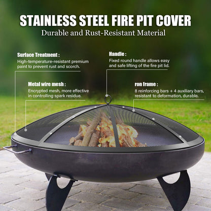 Heavy-Duty Fire Pit Spark Screen with Handle and Poker