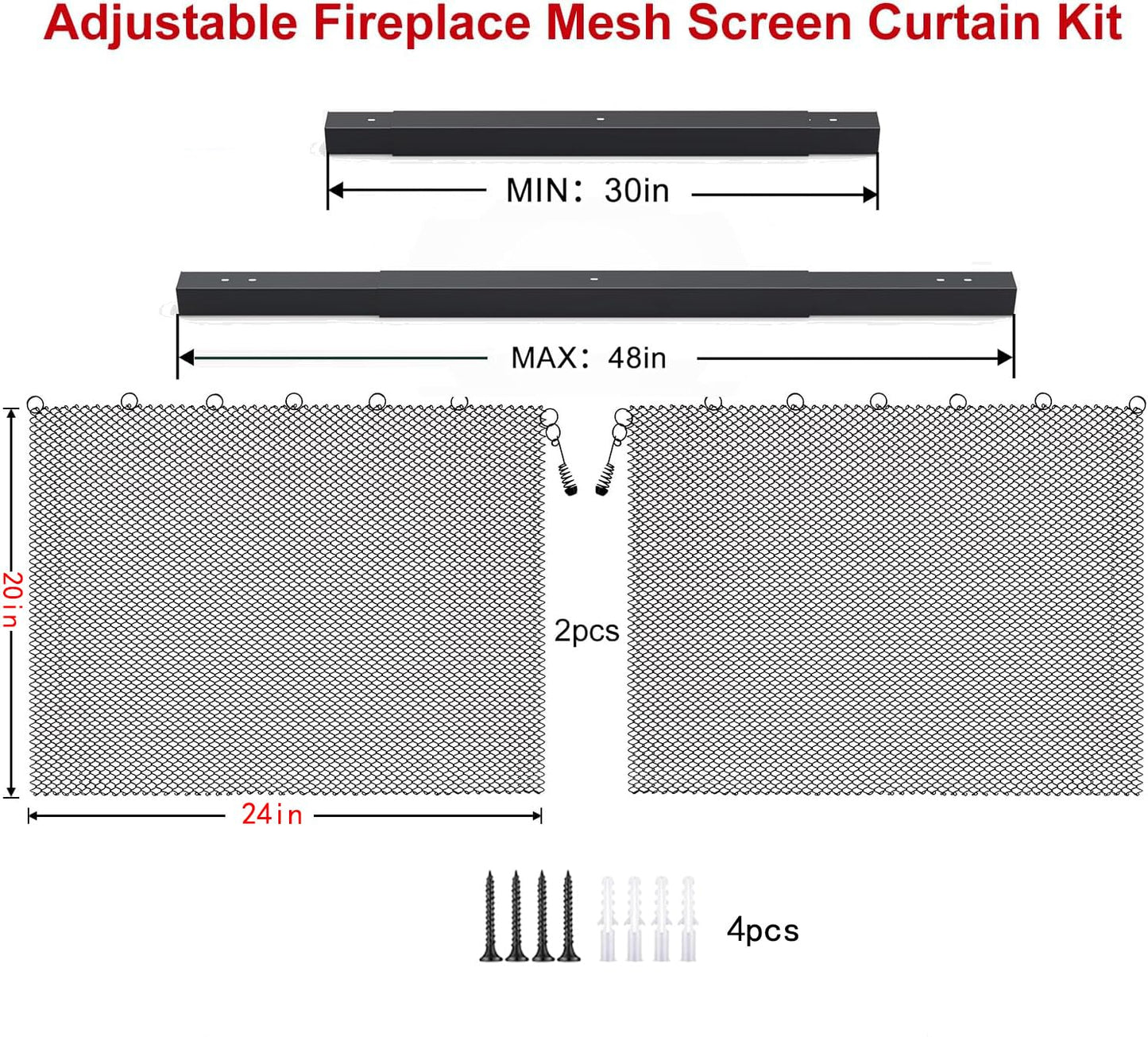 Fireplace Mesh Curtain Kit with Adjustable Rod