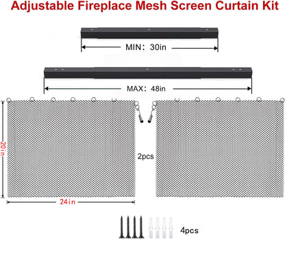 Fireplace Mesh Curtain Kit with Adjustable Rod