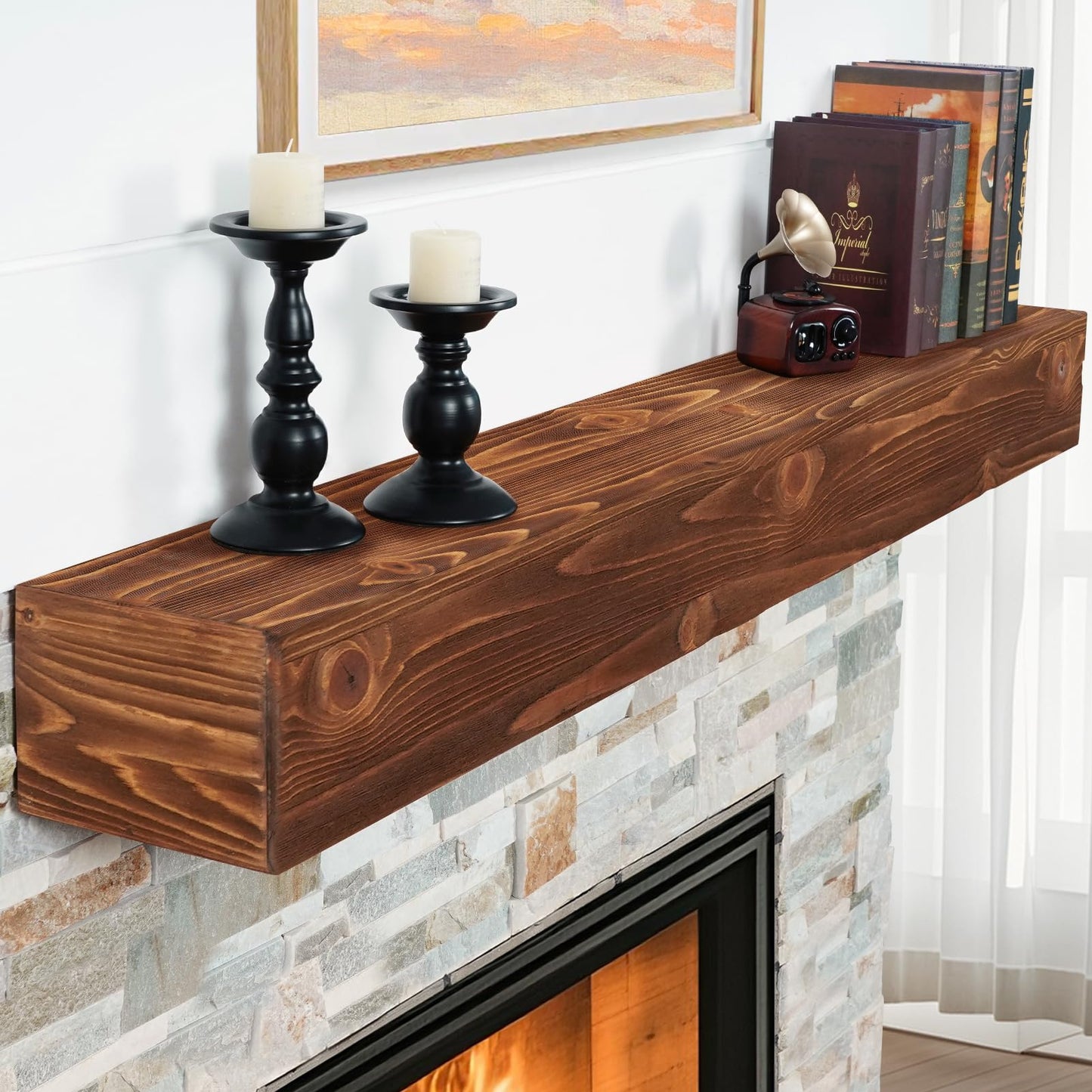 Handcrafted Rustic Wood Fireplace Mantel Shelf