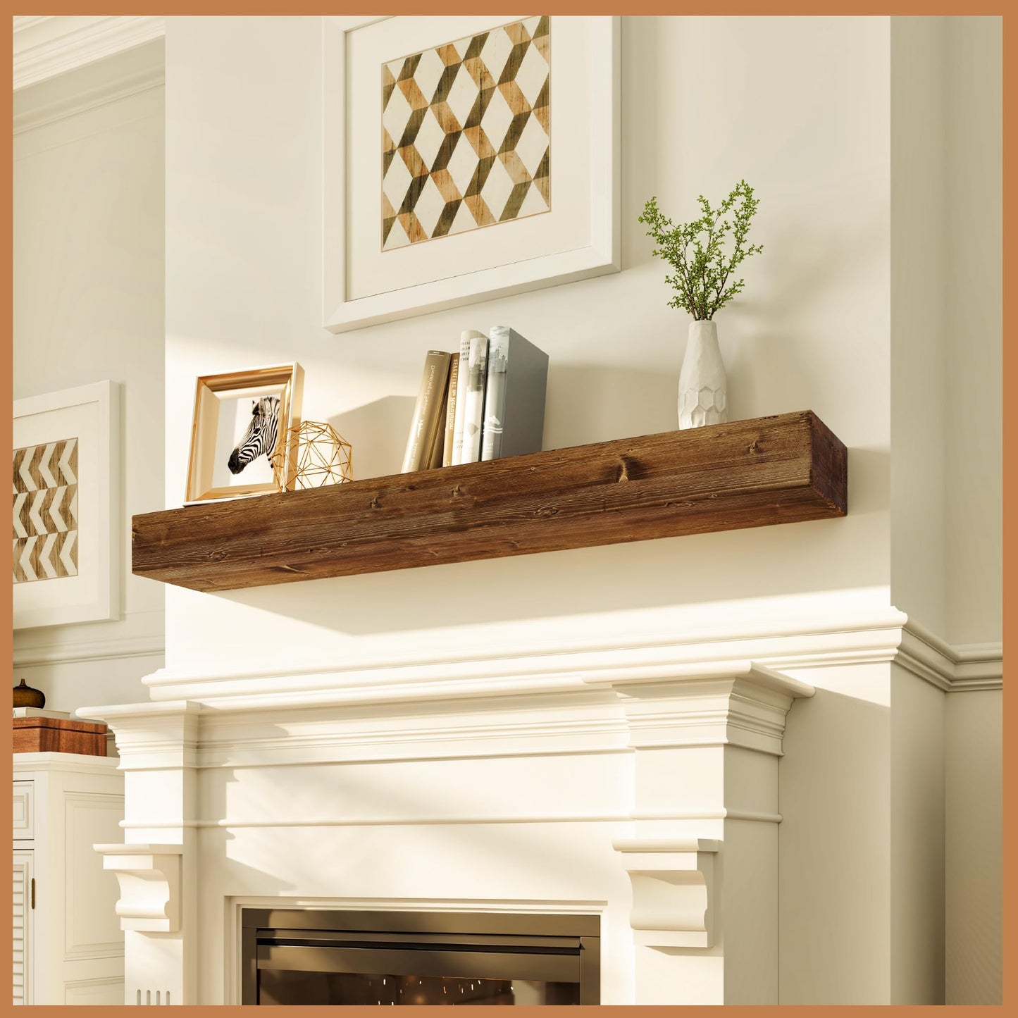 Natural Wood Fireplace Mantel Shelf Surround