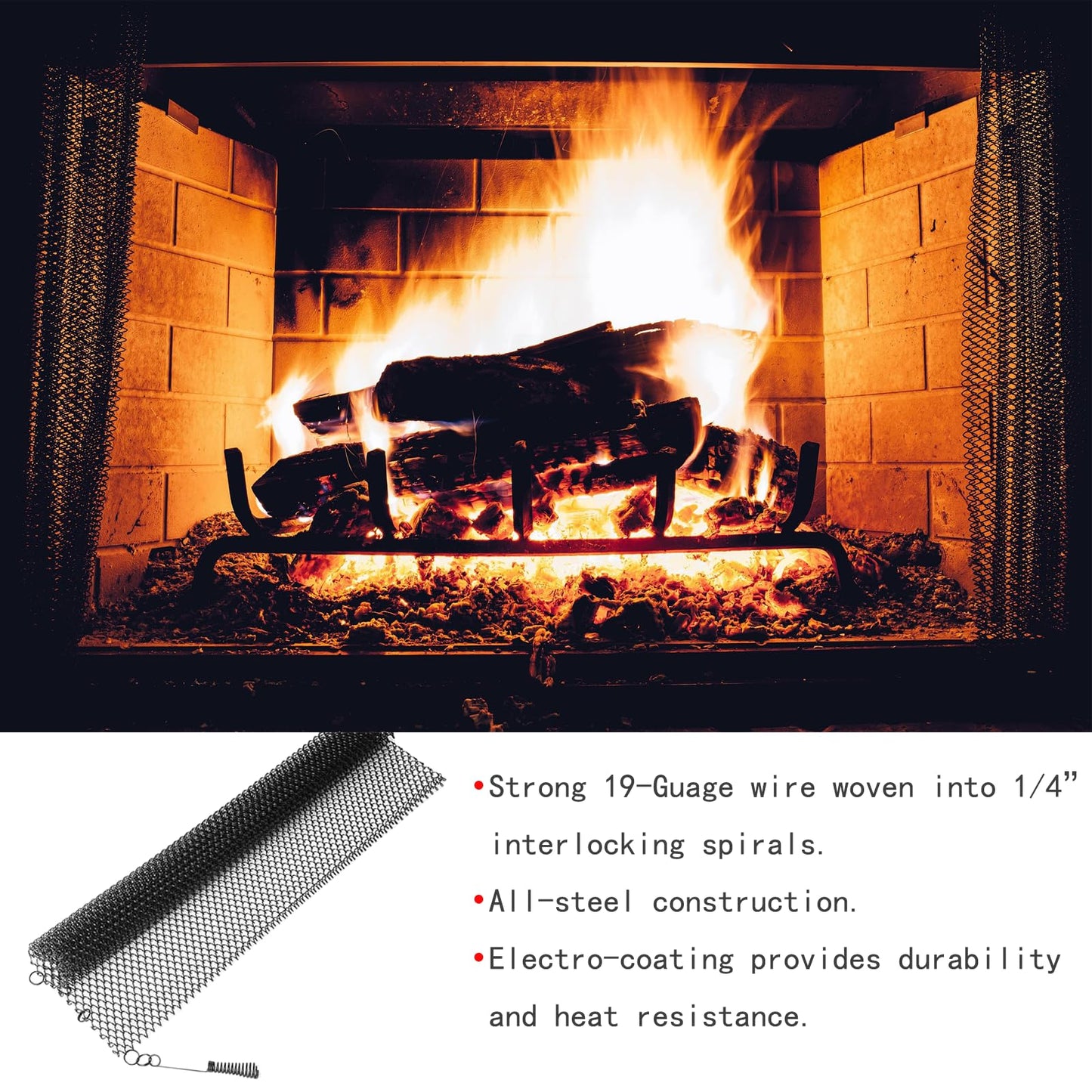 Fireplace Mesh Curtain Kit with Adjustable Rod